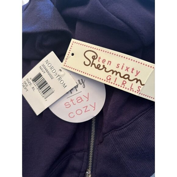 NWT Ten Sixty Sherman Girls Size XL Blue Long Sleeve Top Floral Hem Zipper Trim - Picture 5 of 5